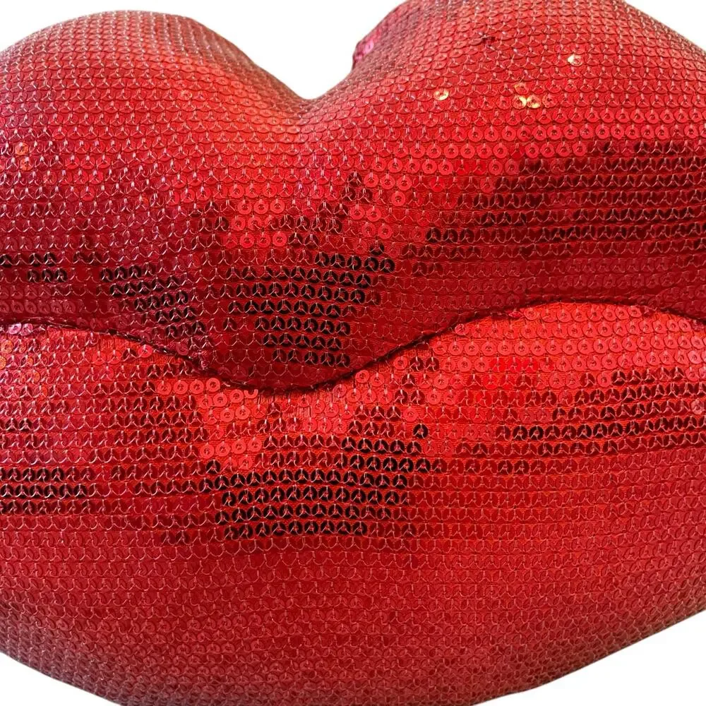 Cynthia Rowley Red Sequin Lips Shaped Pillow Valentines Day Love Kiss NEW